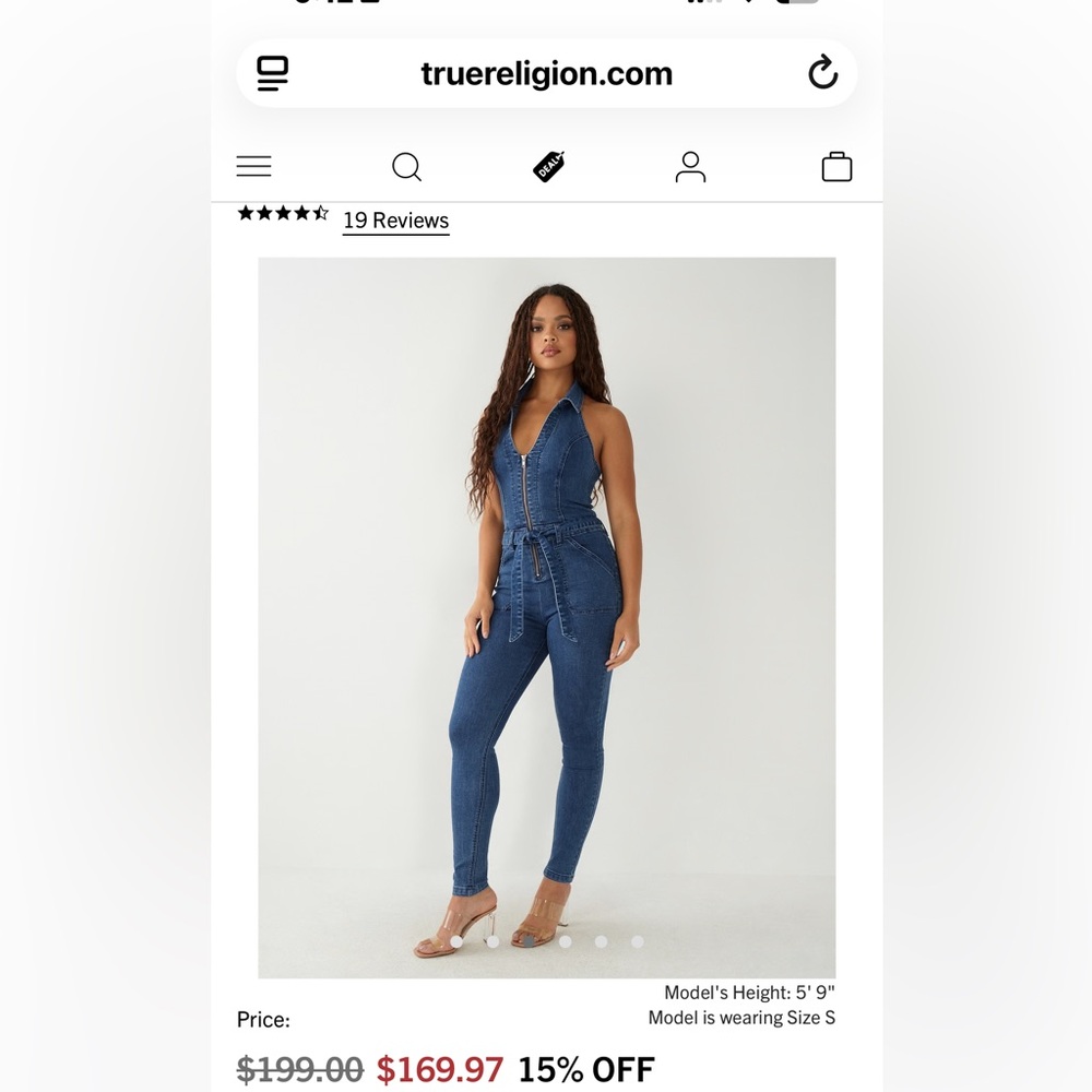New True Religion Denim Jumpsuit NWT XL BRAND NEW Halter Zip Up Sexy Stretch